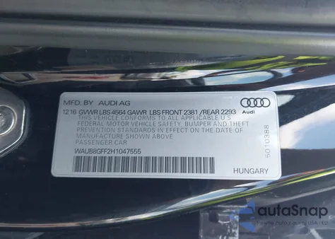 2017 Audi A3 2.0T Premium from USA, damaged, VIN WAUB8GFF2H1047555